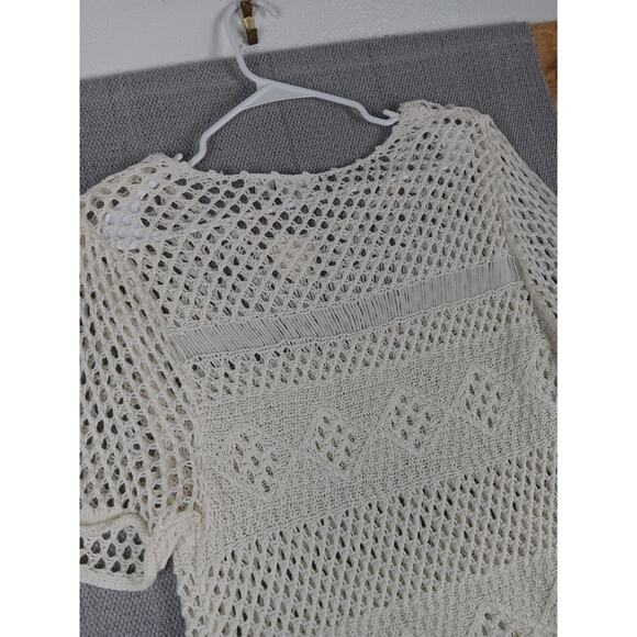 Cato Woman Crochet Woven Top Plus Size 18/20 White Fringe Trim Cover Up - Picture 8 of 12